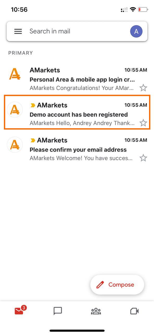 demo account has been registered email