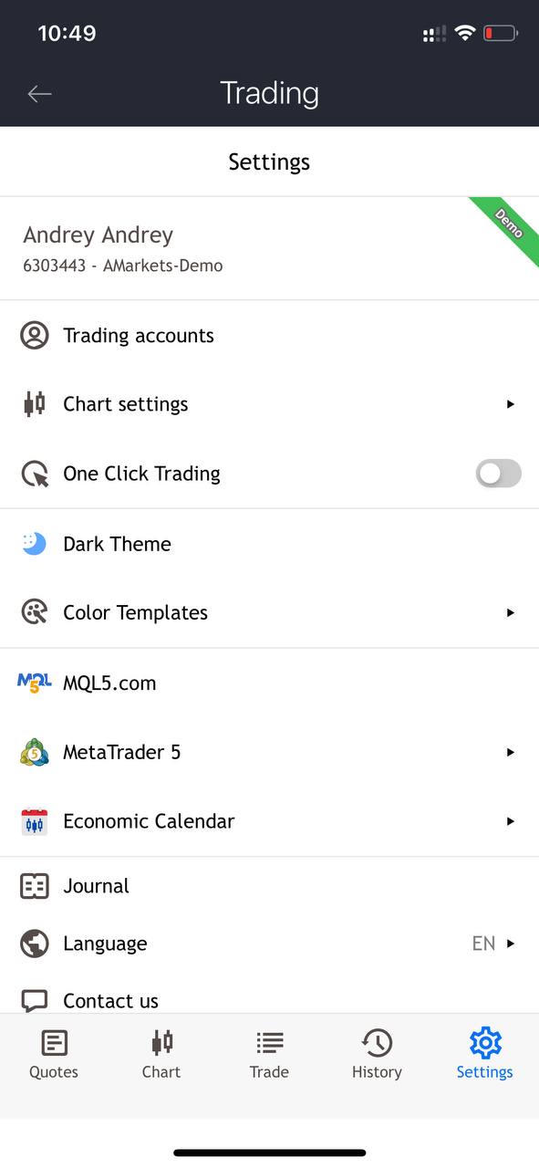 trading account settings